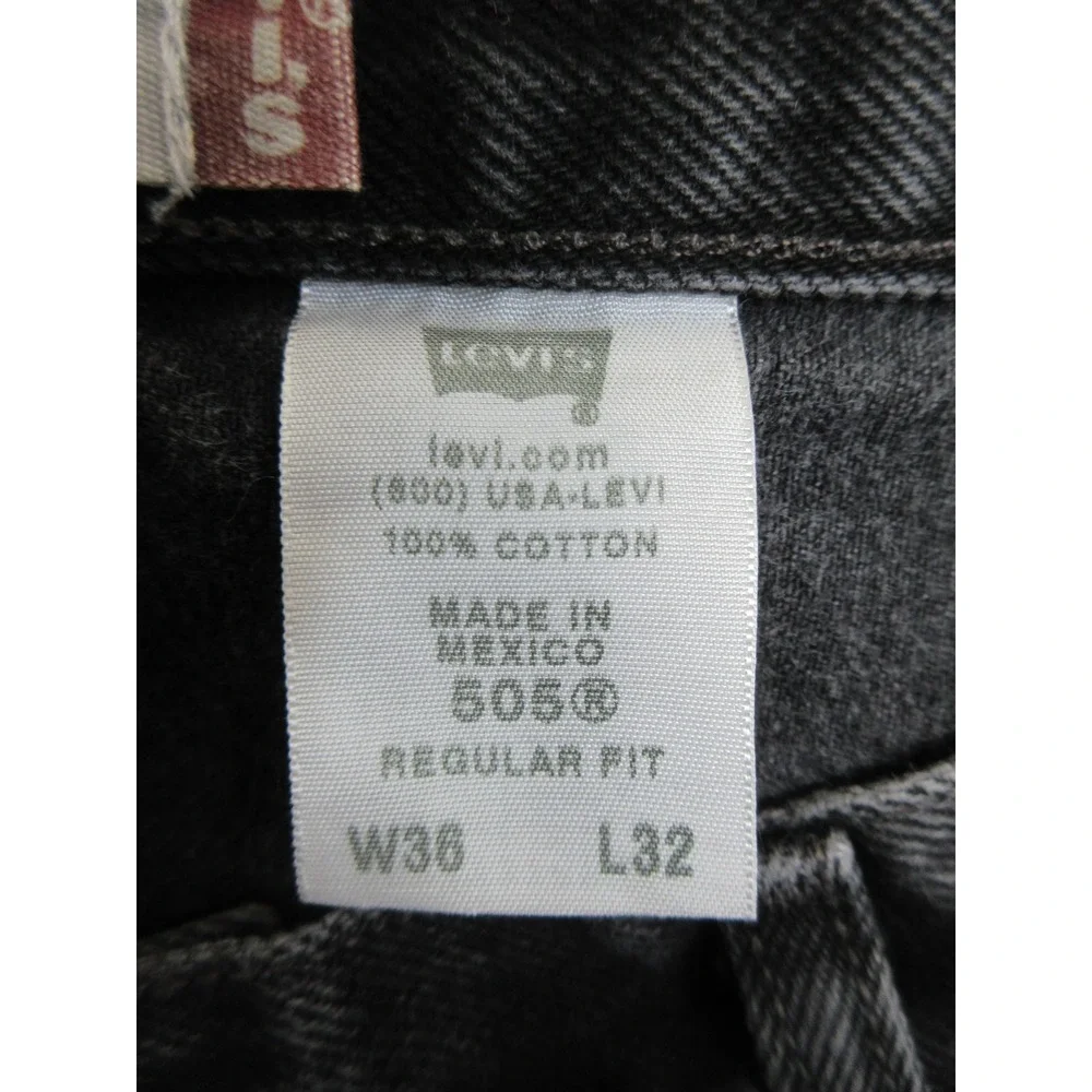Levis 505 Jeans Mens 36x32 Faded Black Regular Fit Straight Leg 100% Cotton